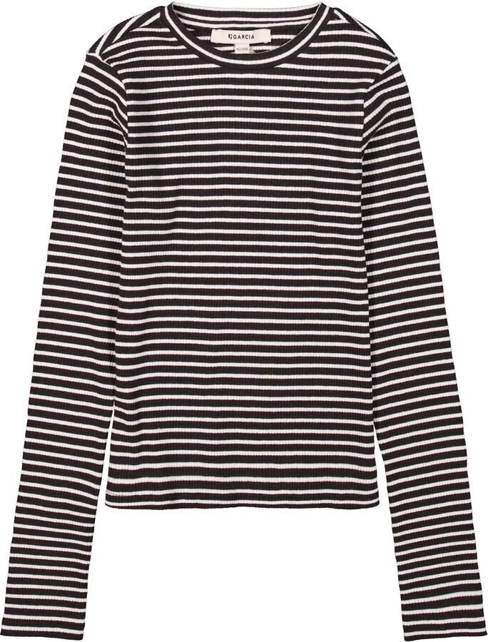 Garcia gestreepte longsleeve zwart rib gebreid - Foto 4