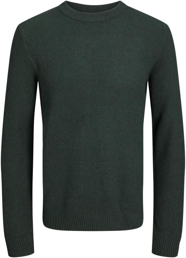 Jack & jones JUNIOR gebreide trui JORBRODY donkergroen Jongens Katoen Ronde hals 164