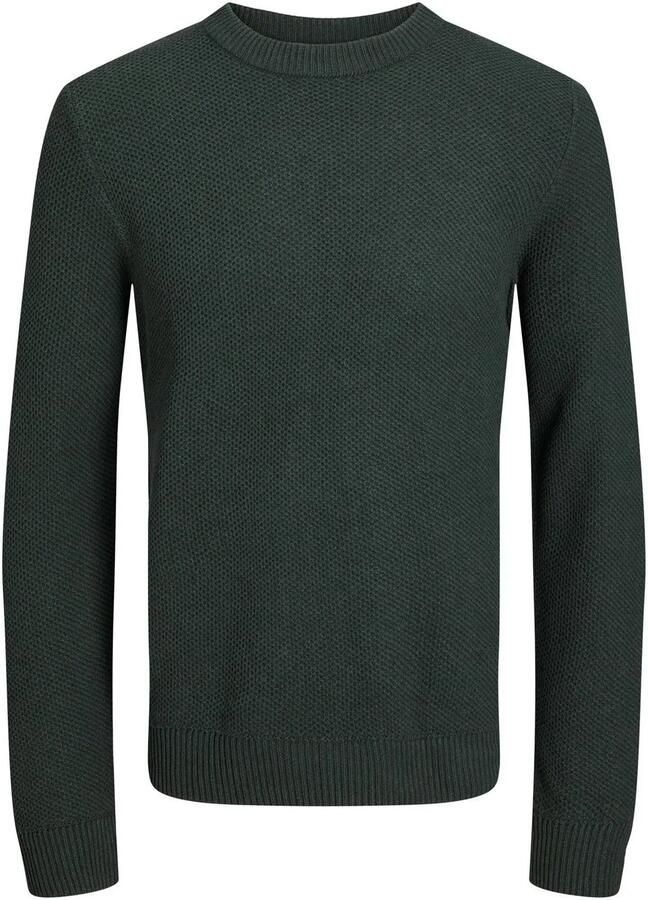 Jack & jones JUNIOR gebreide trui JORBRODY donkergroen Jongens Katoen Ronde hals 164