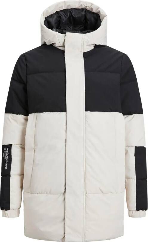 Jack & jones JUNIOR gewatteerde winterjas JJEFORCE wit zwart Jongens Gerecycled dons Capuchon 164