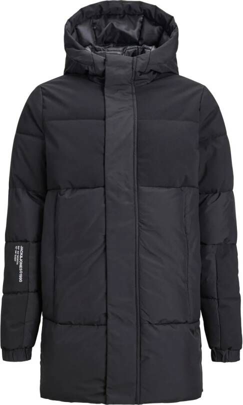 Jack & jones JUNIOR gewatteerde winterjas JJEFORCE zwart Jongens Gerecycled dons (duurzaam) Capuchon 176