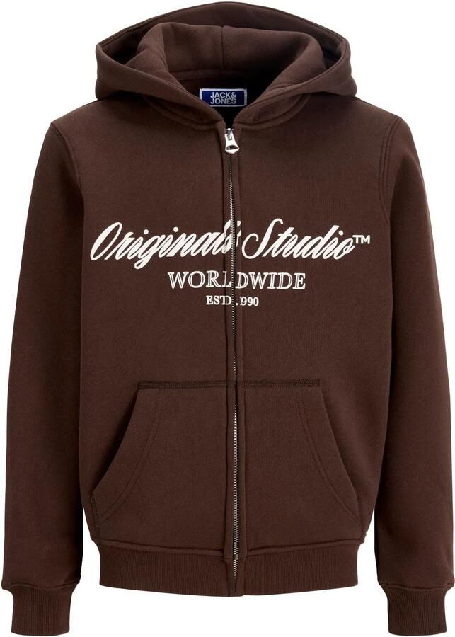 JACK & JONES JUNIOR sweatvest met logo donkerbruin Logo - Foto 3