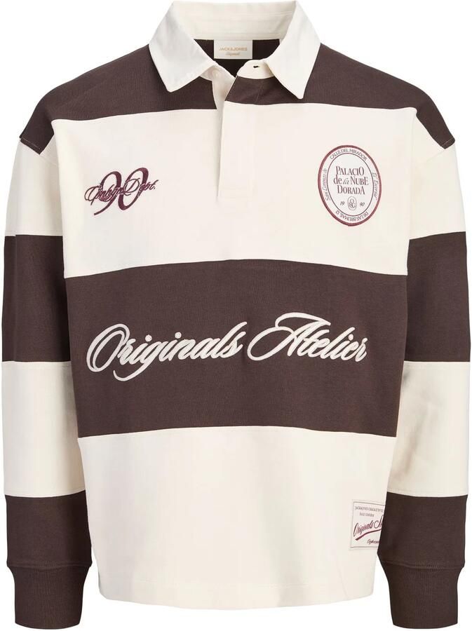 JACK & JONES JUNIOR gestreepte sweater met tekst bruin ecru - Foto 3