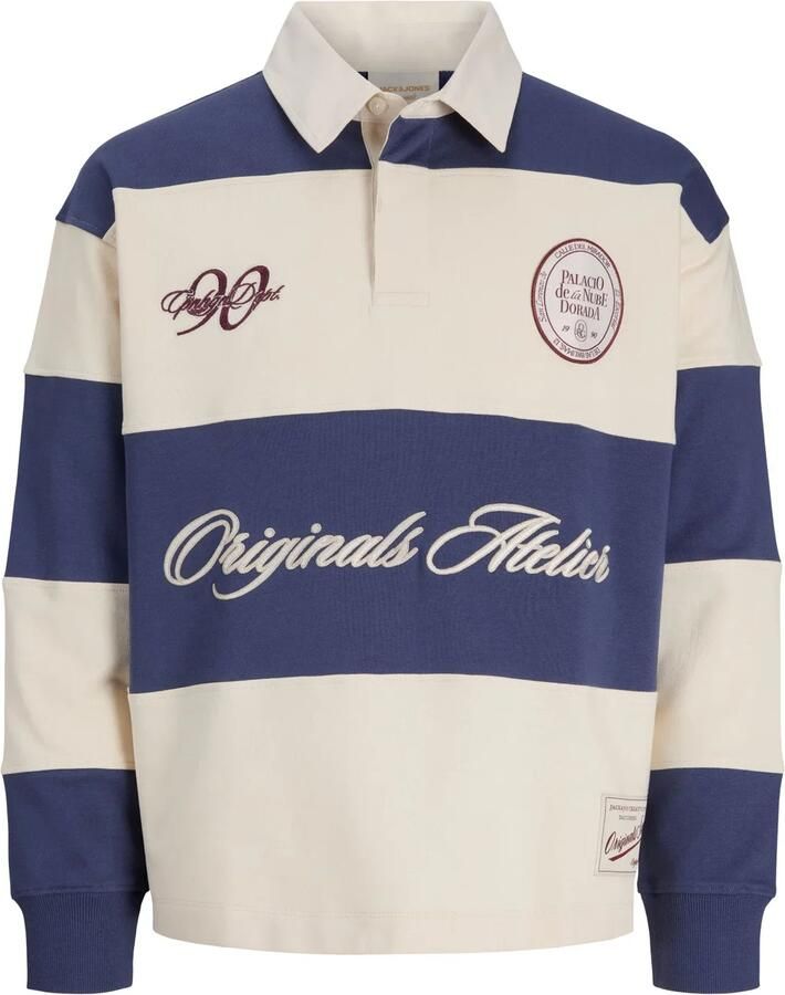 JACK & JONES JUNIOR gestreepte sweater met tekst marineblauw ecru - Foto 4