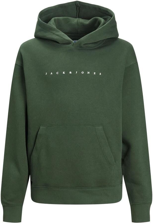 Jack & jones JUNIOR hoodie JJESTAR met logo donkergroen Sweater Logo 140