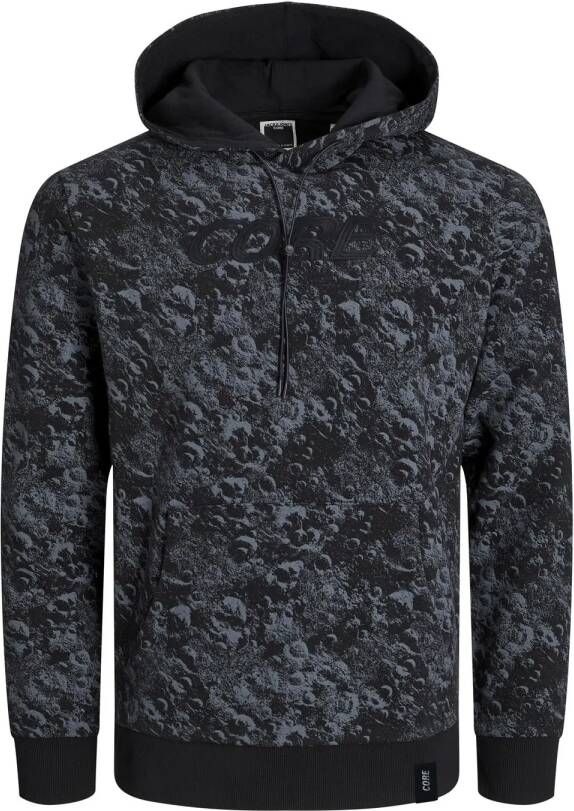 JACK & JONES CORE hoodie JCOAOP LUNER met all over print zwart