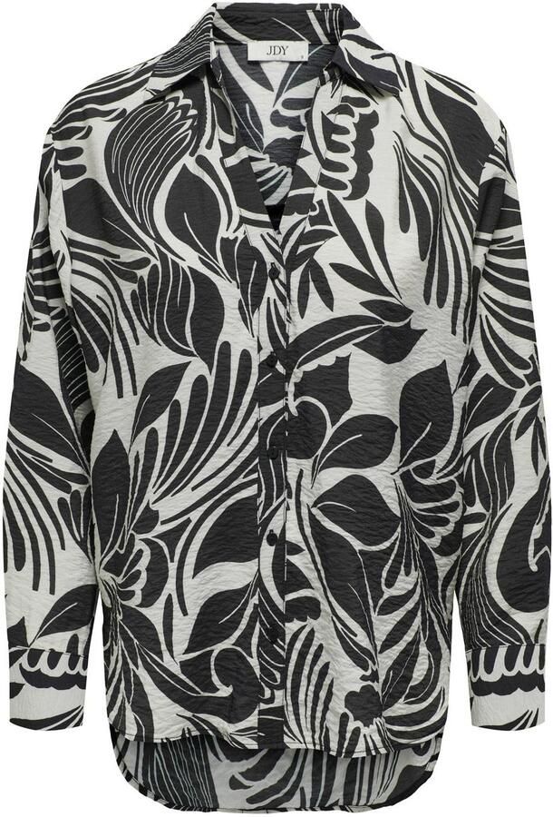 JDY blouse NOA met bladprint antraciet wit