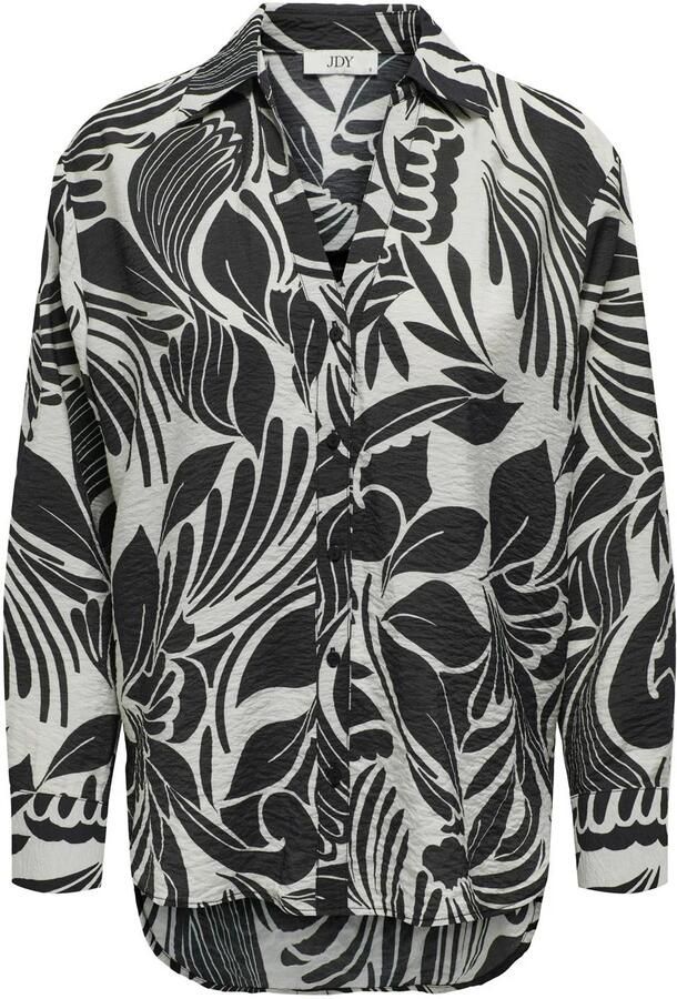 JDY blouse NOA met bladprint antraciet wit