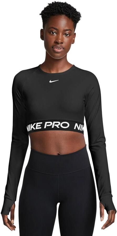 Nike Pro Dri-FIT korte top met lange mouwen voor dames Zwart - Foto 9