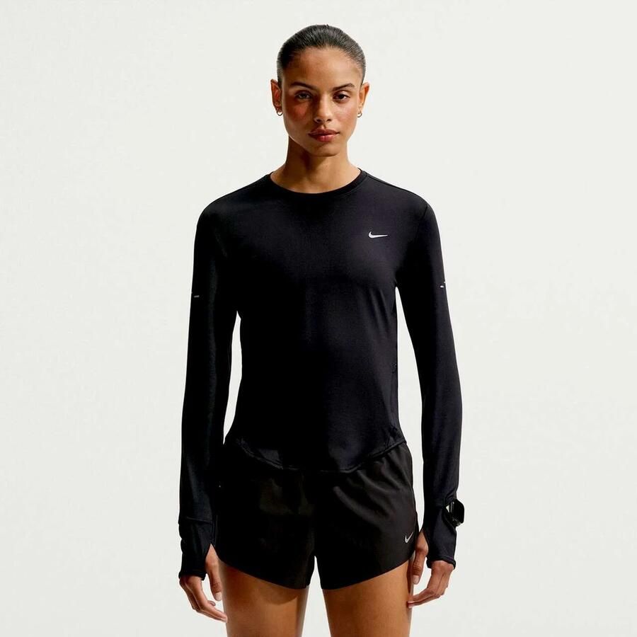 Nike Swift Dri-FIT hardlooptop met ronde hals lange mouwen en uv-bescherming voor dames Zwart