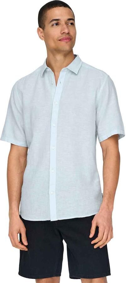 ONLY & SONS slim casual overhemd met linnen lichtblauw - Foto 4