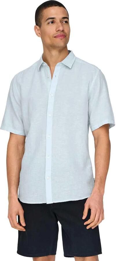 ONLY & SONS slim casual overhemd met linnen lichtblauw - Foto 4