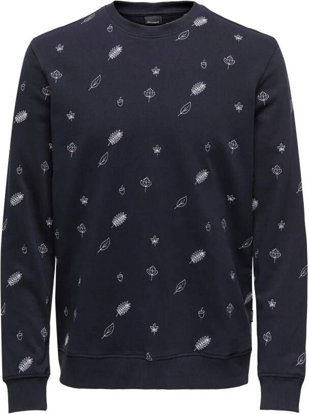 ONLY & SONS sweater ONSCAMDEN met all over print donkerblauw