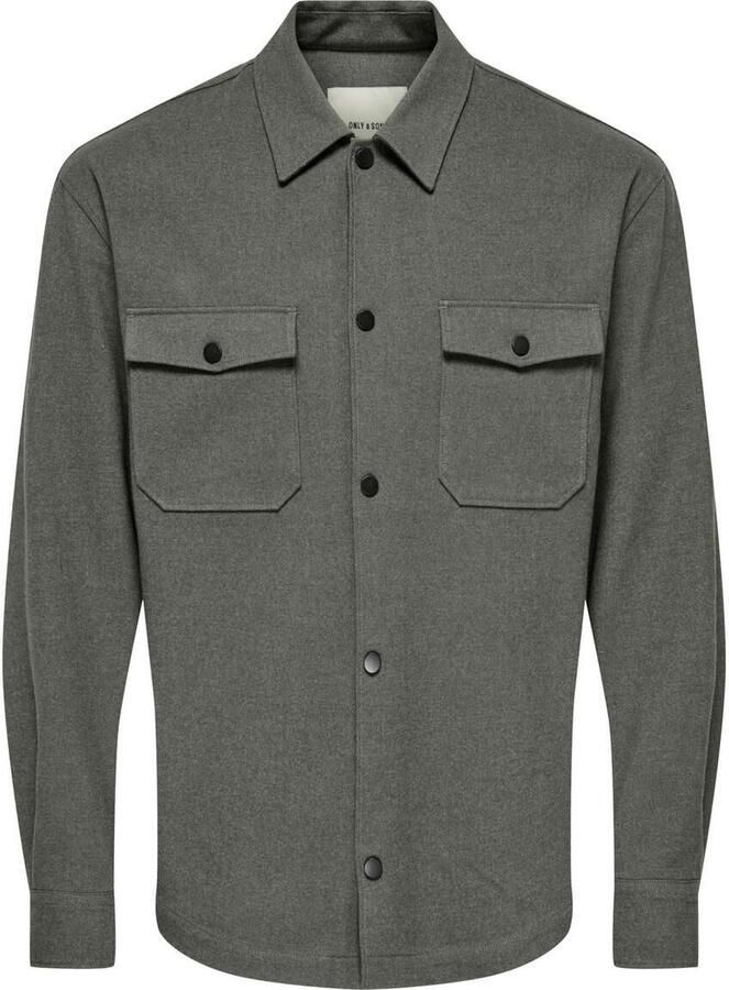 ONLY & SONS regular fit gemêleerd overshirt beluga - Foto 2