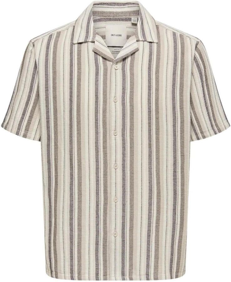 ONLY & SONS regular gestreept casual overhemd beige - Foto 3