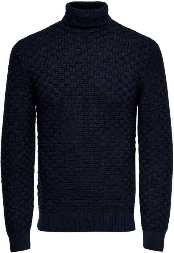 ONLY & SONS grofgebreide coltrui ONSKAY van biologisch katoen dark navy