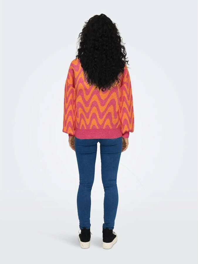 Only Lange Mouw Gebreide Top in Fuchsia Paars Russet Oranje Orange Dames