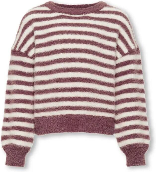 Only KIDS GIRL gestreepte trui KOGNEWPIUMO roest wit Bruin Meisjes Nylon Ronde hals 110 116