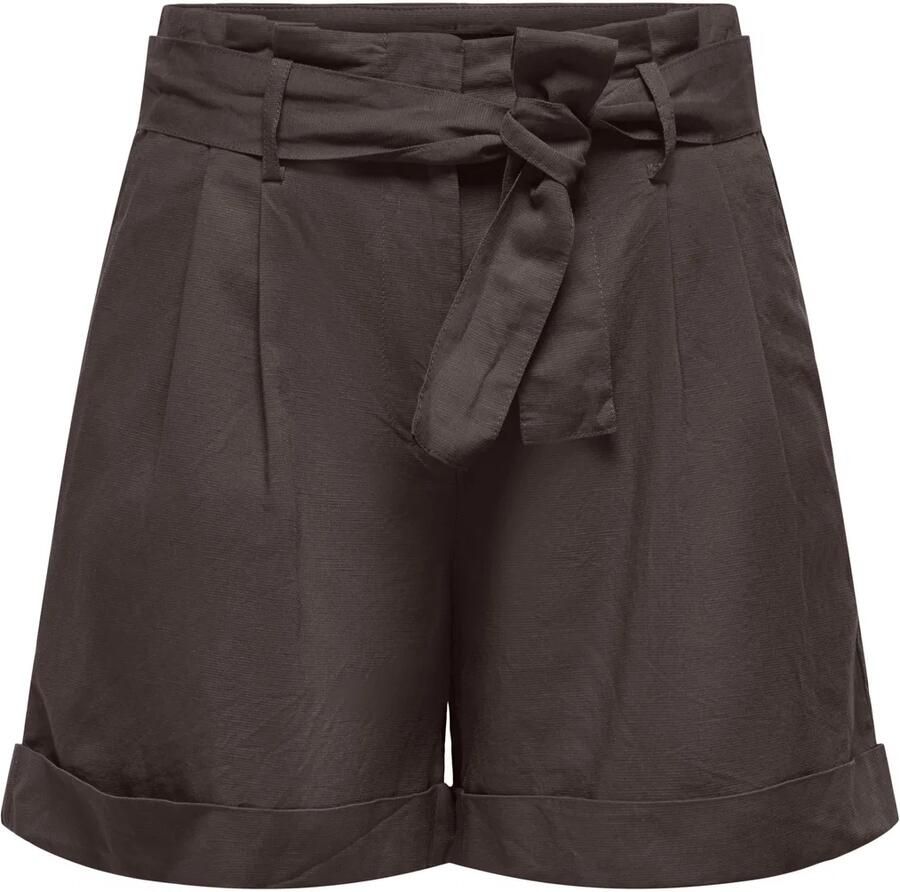ONLY high waist regular fit short met linnen bruin - Foto 4