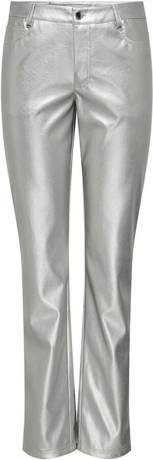 ONLY imitatieleren straight fit broek ONLJACI-LILO zilver