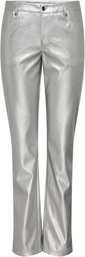 ONLY imitatieleren straight fit broek ONLJACI-LILO zilver
