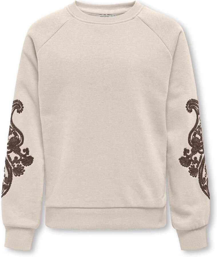 Only Geborduurde Life Sweater Berken Chocoladebruin Beige Dames