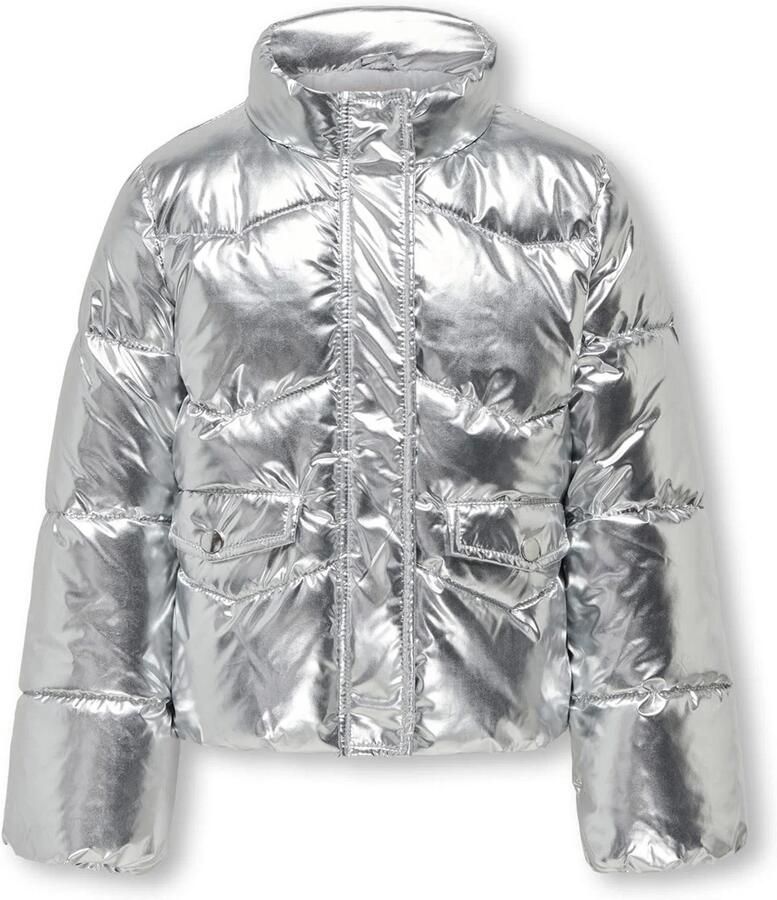 ONLY KIDS GIRL metallic gewatteerde winterjas KOGPEARL zilver metallic - Foto 3