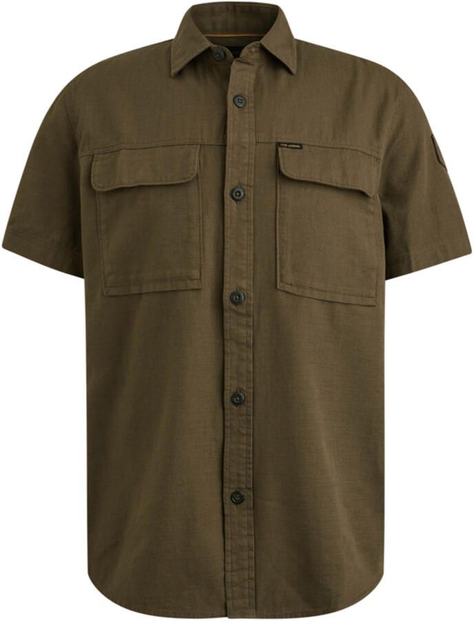 PME LEGEND Heren Overhemden Short Sleeve Shirt Slub Cotton Donkergroen - Foto 8