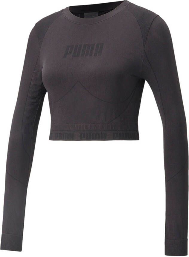 Puma evoknit longsleeve crop sporttop zwart dames