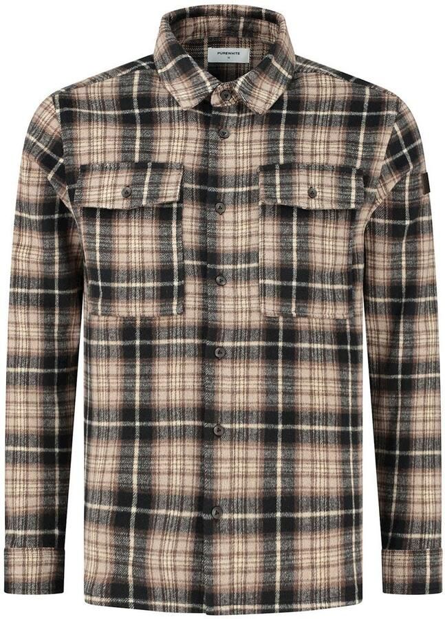 PUREWHITE Heren Overhemden Wool Look Check Overshirt Bruin