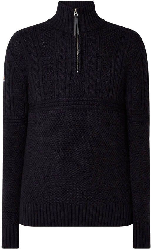 Superdry trui opstaande kraag donkerblauw effen merinowol
