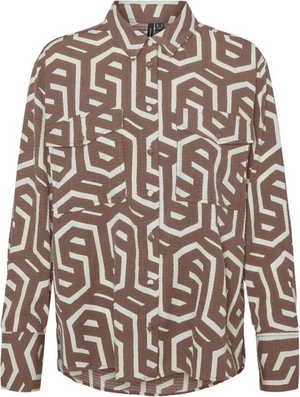 VERO MODA blouse VMCIFA met grafische print bruin wit