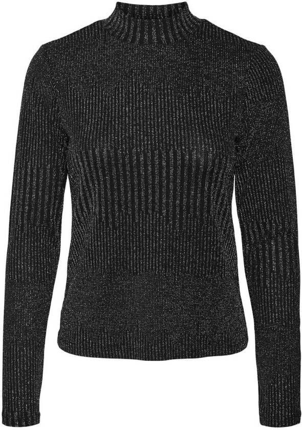 Vero Moda Vmkarita LS High Neck TOP JRS lurex | Freewear Zwart Dames