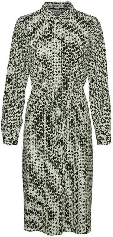 VERO MODA jurk VMNYA met all over print en ceintuur groen zwart