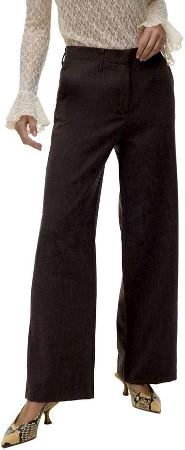 VERO MODA wide leg high waist casual broek donkerbruin - Foto 4