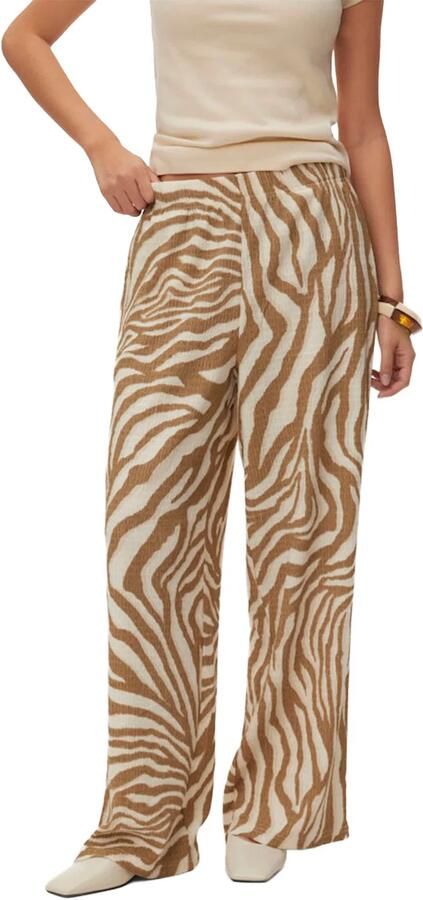 VERO MODA wide leg regular waist casual broek zand - Foto 4