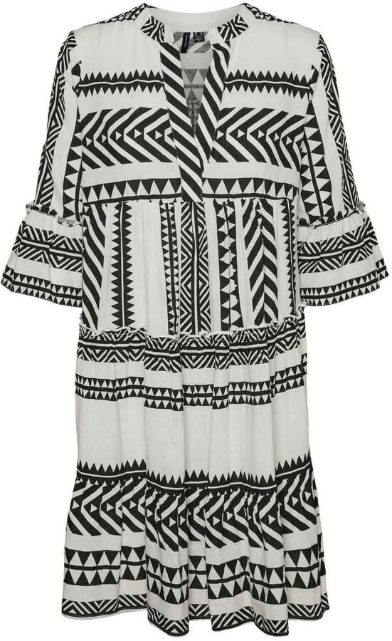VERO MODA A-lijn jurk VMDICTHE met all over print en plooien zwart wit - Foto 4