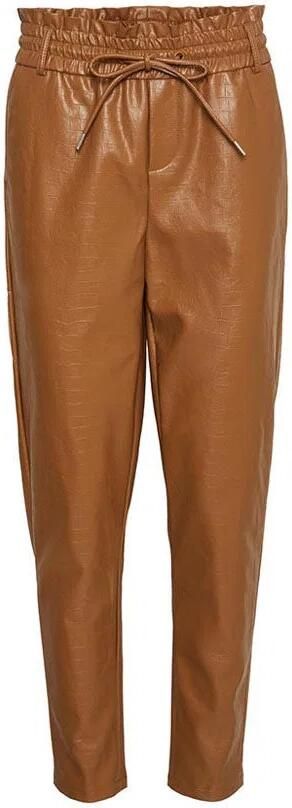 VERO MODA imitatieleren high waist tapered fit broek VMEVA bruin