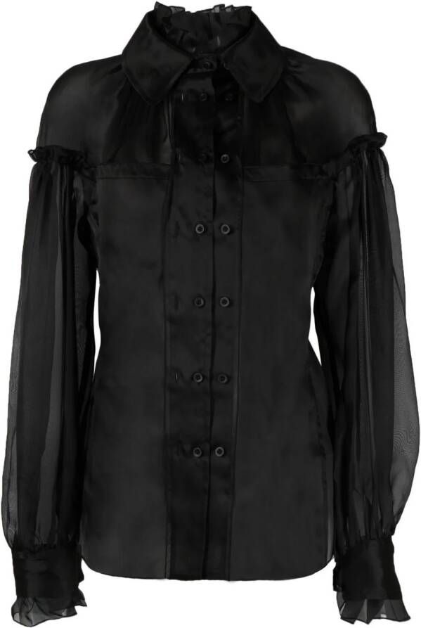 032c Blouse met doorzichtig vlak Zwart