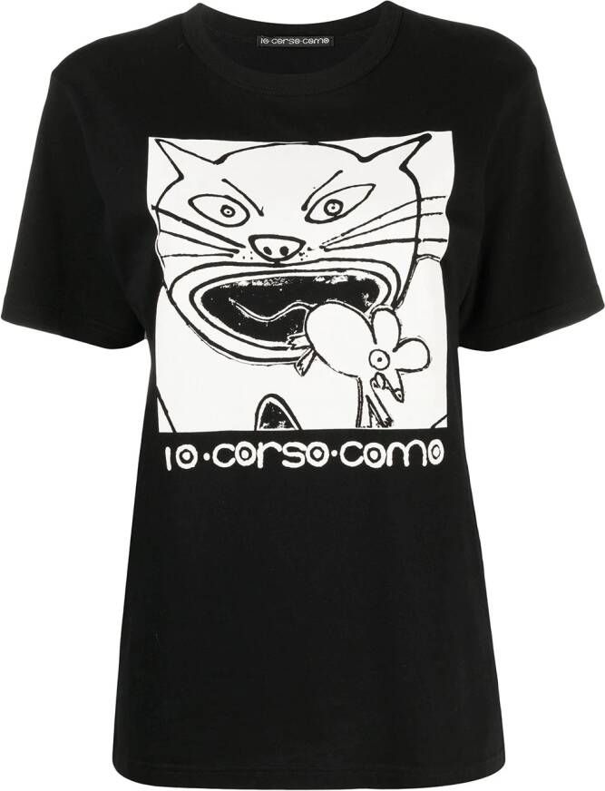 10 CORSO COMO T-shirt met katprint Zwart