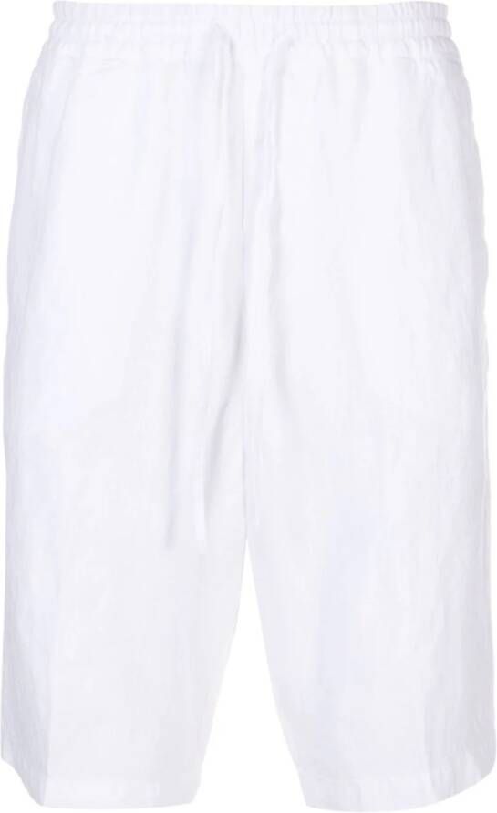 120% Lino Mid waist linnen bermuda shorts Wit