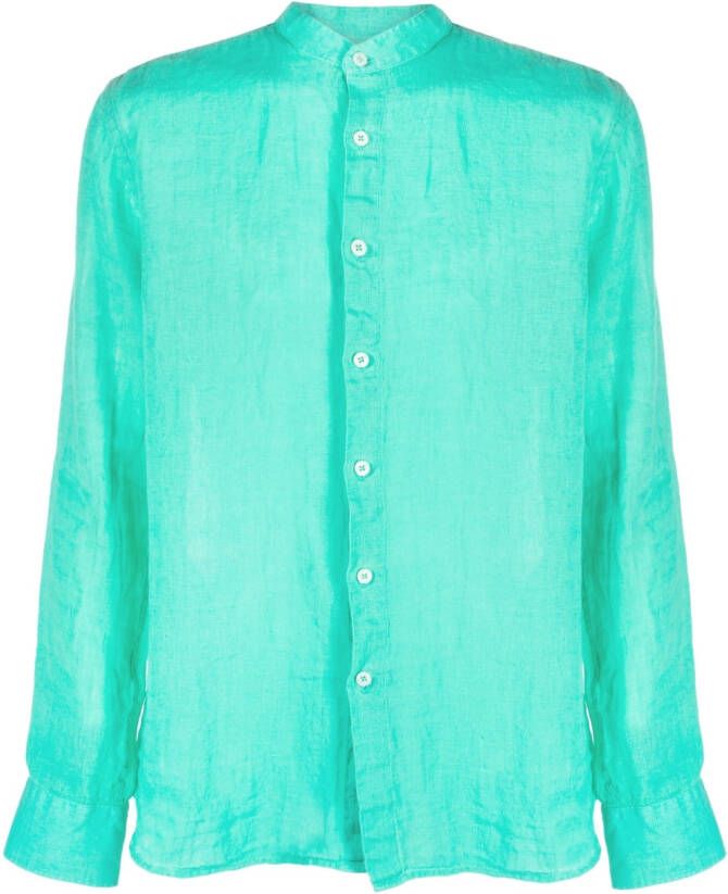 120% Lino Overhemd met ronde opstaande kraag Groen