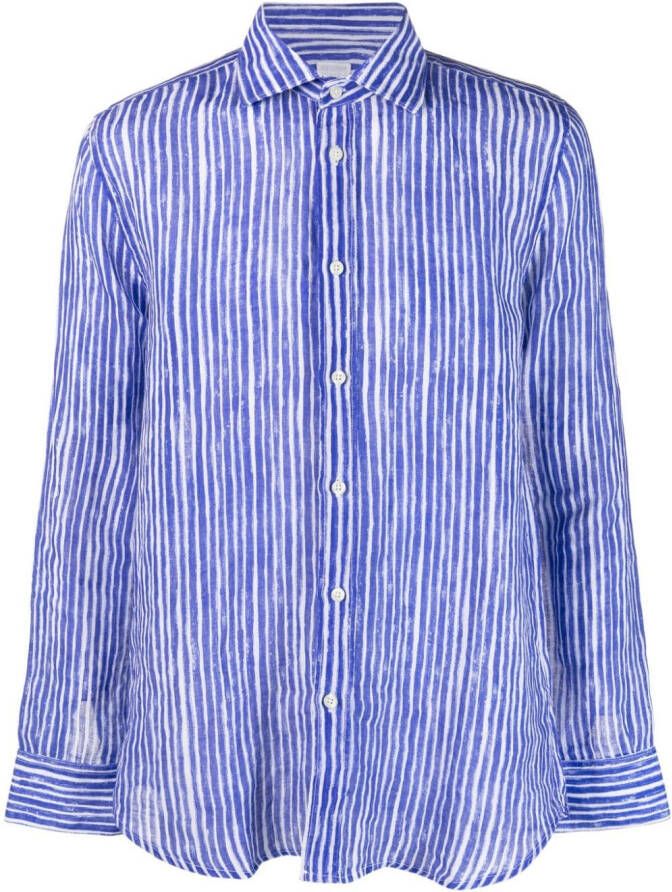 120% Lino Linnen overhemd Blauw