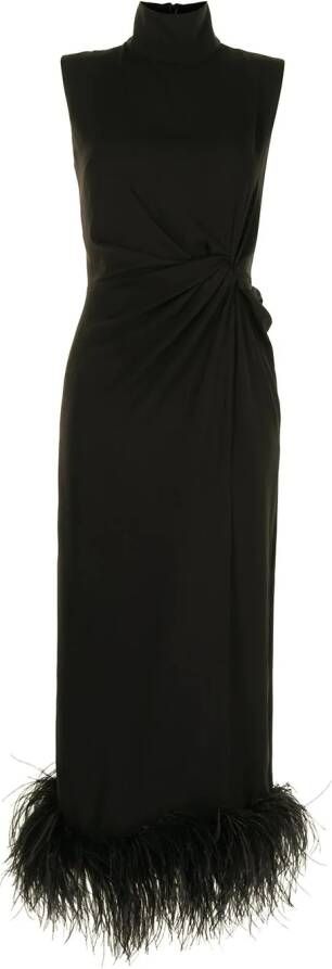 16Arlington Midi-jurk met afwerking van veren Zwart