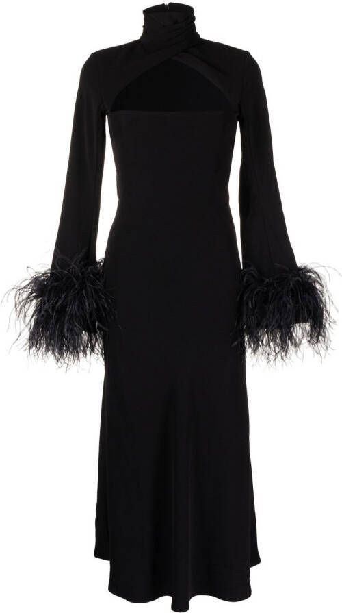 16Arlington Midi-jurk met veren afwerking Zwart