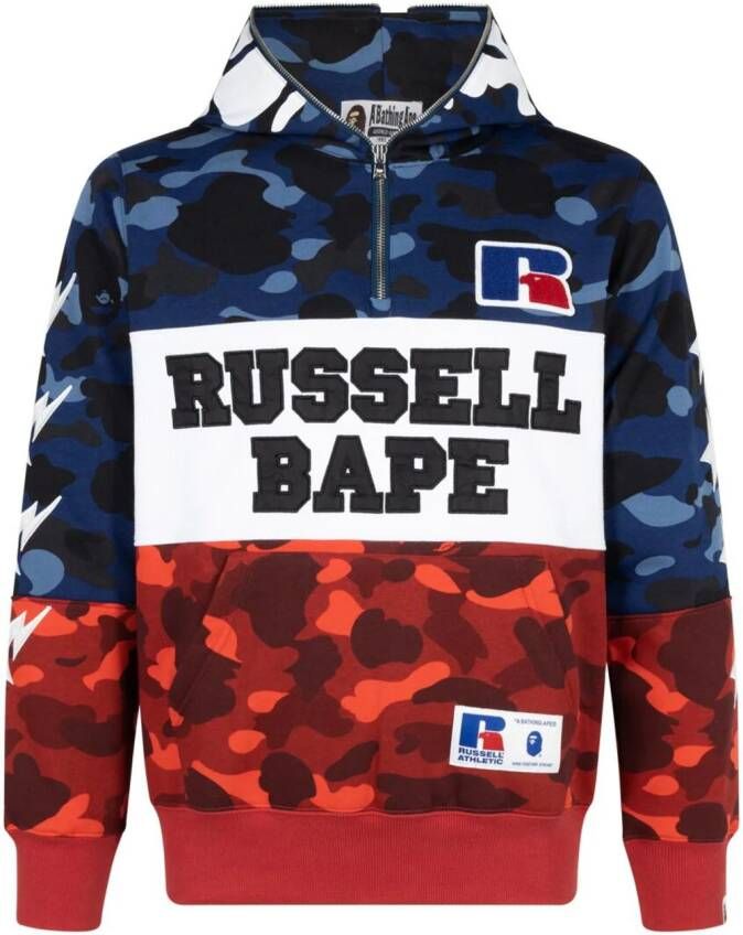 A BATHING APE x Russell hoodie met halve rits Blauw