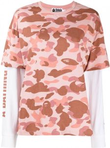 A BATHING APE T-shirt met gelaagde mouwen Roze
