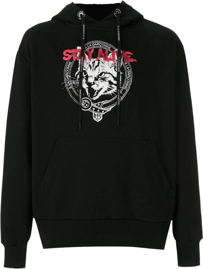 À La Garçonne Hoodie met katprint Zwart