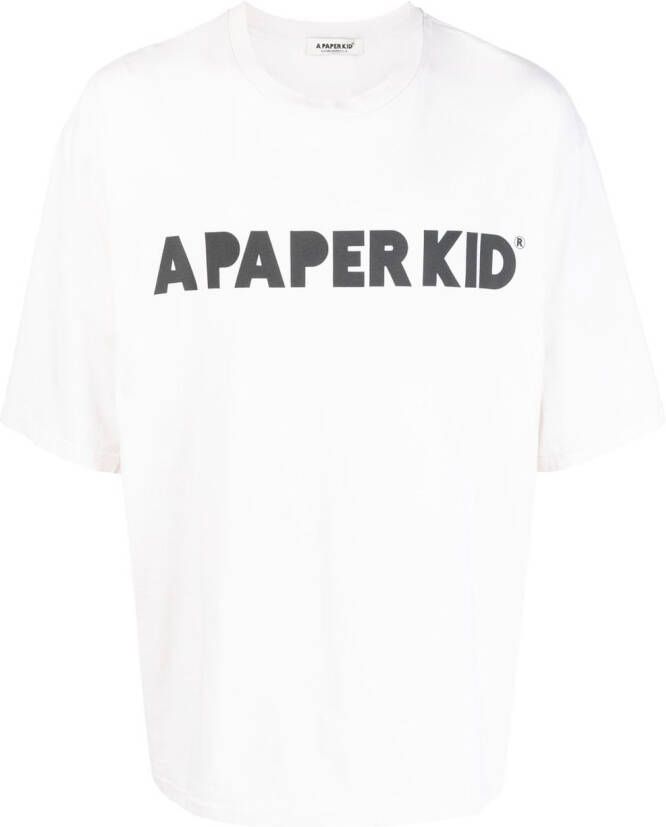 A Paper Kid T-shirt met logoprint Beige