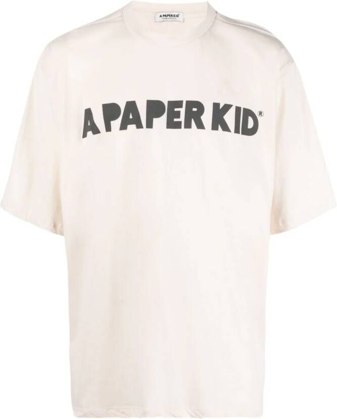 A Paper Kid T-shirt met logoprint Beige